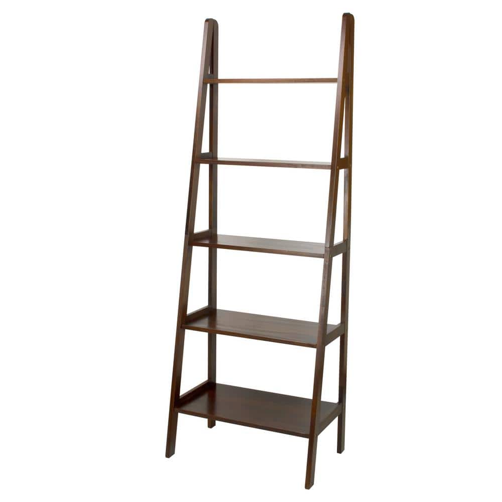 Casual Home 72 in. Warm Brown Wood 5-shelf Ladder Bookcase with Open Back -  176-54