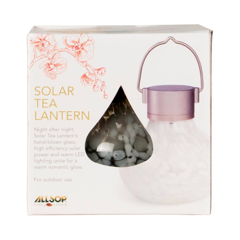 Hand-Blown White Glass Solar Tea Lantern with Steel Handle