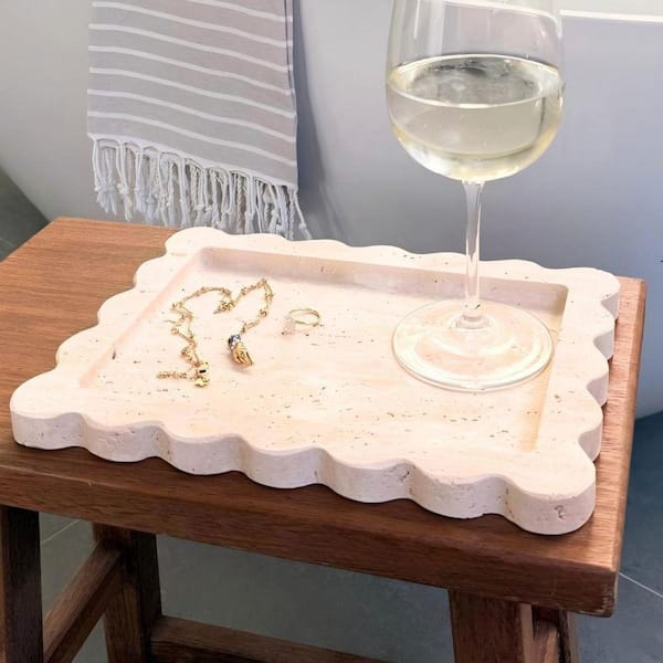 Light Beige Travertine 11 in. Handmade Decorative Tray HDFB3Y2HPF