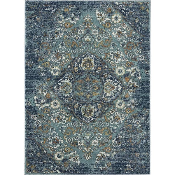 Unbranded Victoria Collection Distressed Marine 5x7 Oriental Floral Polypropylene Area Rug