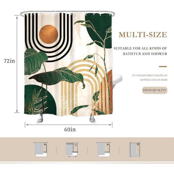 Shower Curtain Boho Mid-Century Abstract Patterns Cactus Trendy Shower Curtain Eco-Friendly Waterproof Abstract Decor With Hooks Included