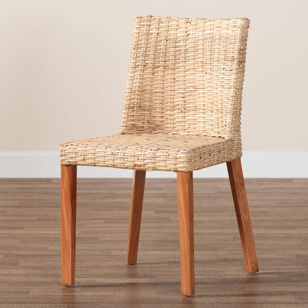 Light Honey Rattan and Mahogany Dining Side Chair