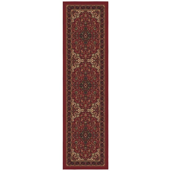Ottomanson Basics Collection Non-Slip Rubberback Medallion Oriental Design 3x10 Indoor Runner Rug, 2 ft. 7 in. x 9 ft.10 in., Red