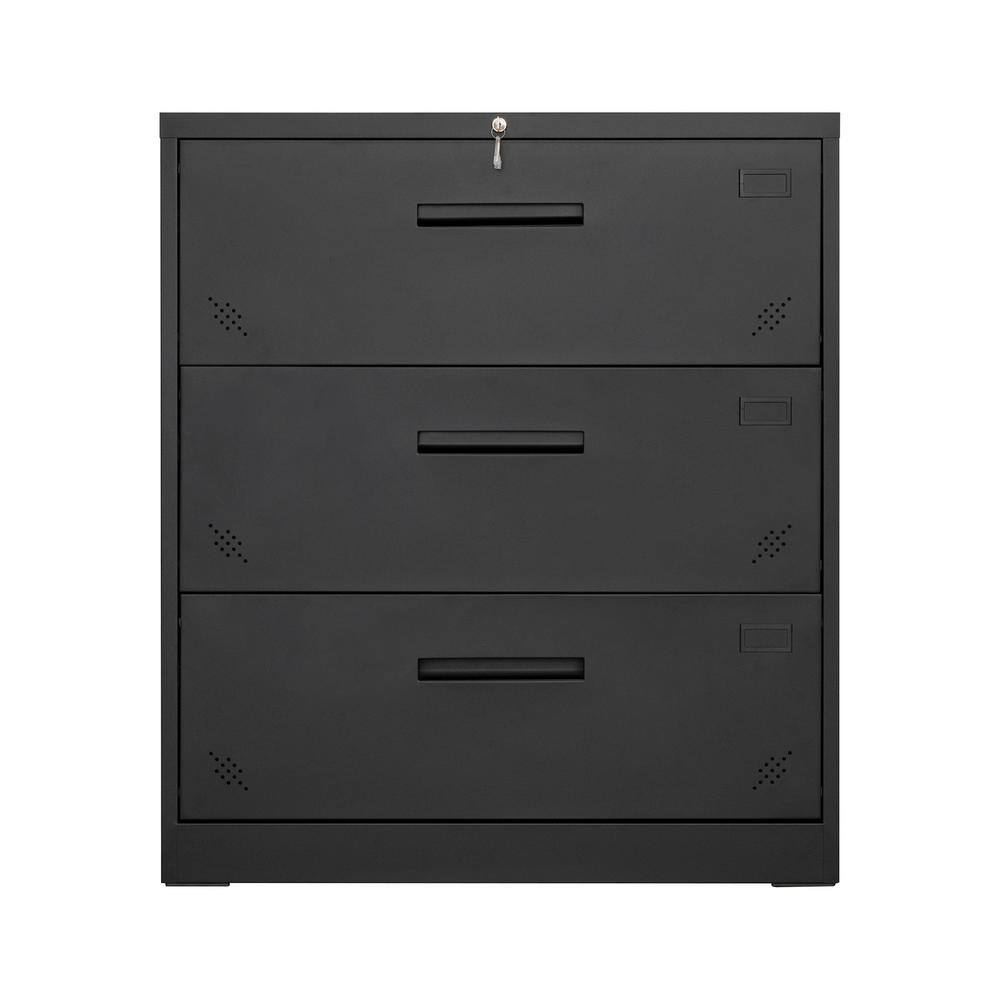3-Drawer Black 40.1 in H x 35.4 in W x 17.7in D Wood Lateral File Cabinet for Home Office