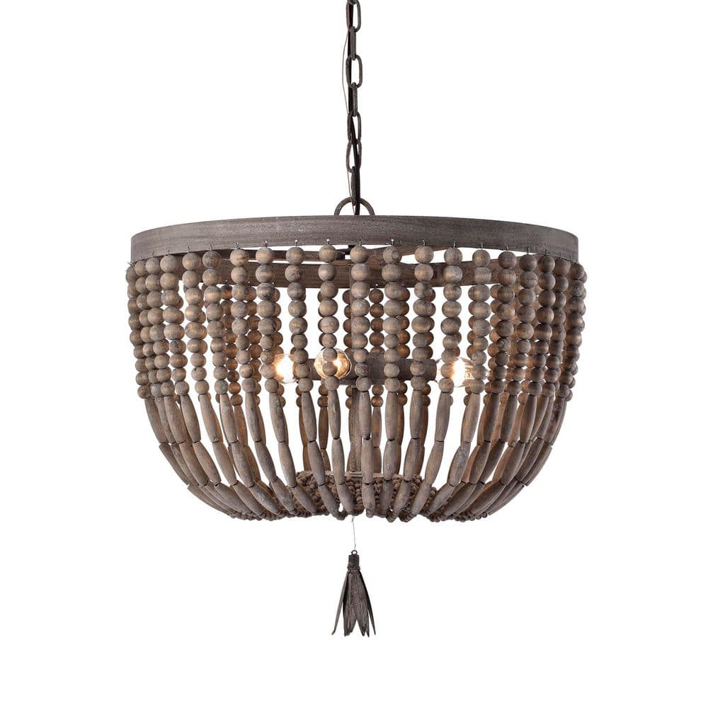 3-Light Slate Wood Beads Bowl Chandelier price history on PriceWatchPro