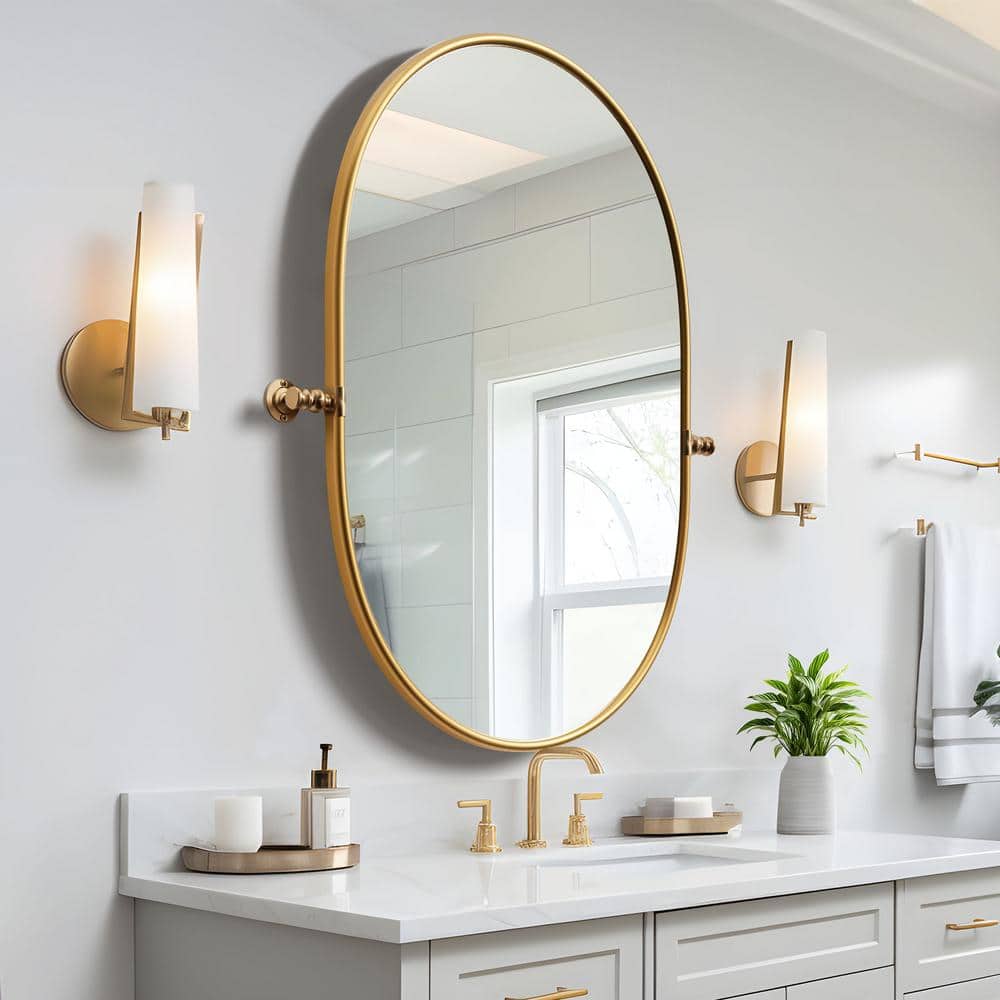 Dovelina 23 in. W x 32 in. H Oval Framed Gold Wall Mirror Bathroom ...