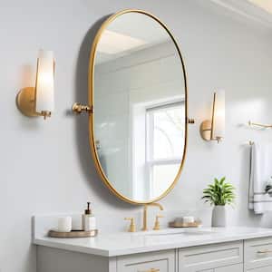 23 in. W x 32 in. H Oval Framed Gold Wall Mirror Bathroom Vanity Mirror