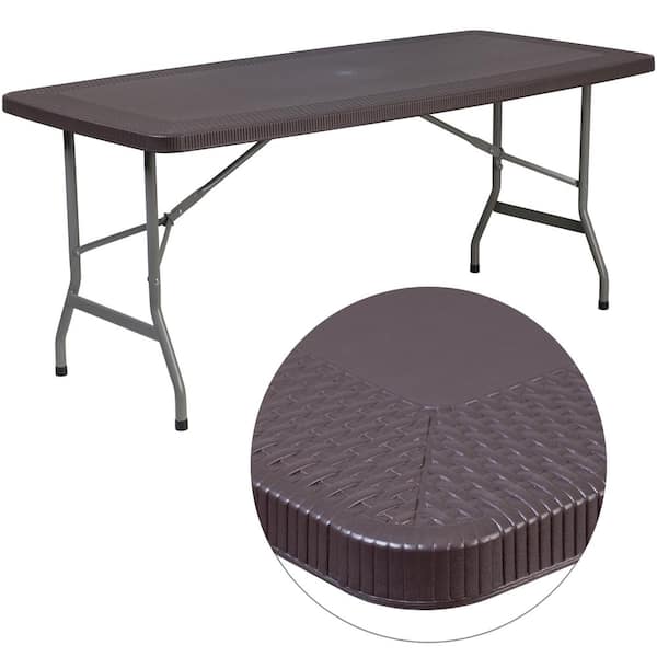 67.5 In. Brown Plastic Tabletop Metal Frame Folding Table CGA-FLF ...