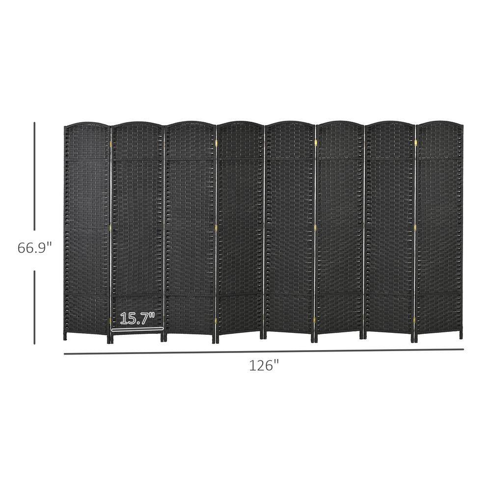 Black 8-Panel Folding Polypropylene Room Divider with Pine Frame