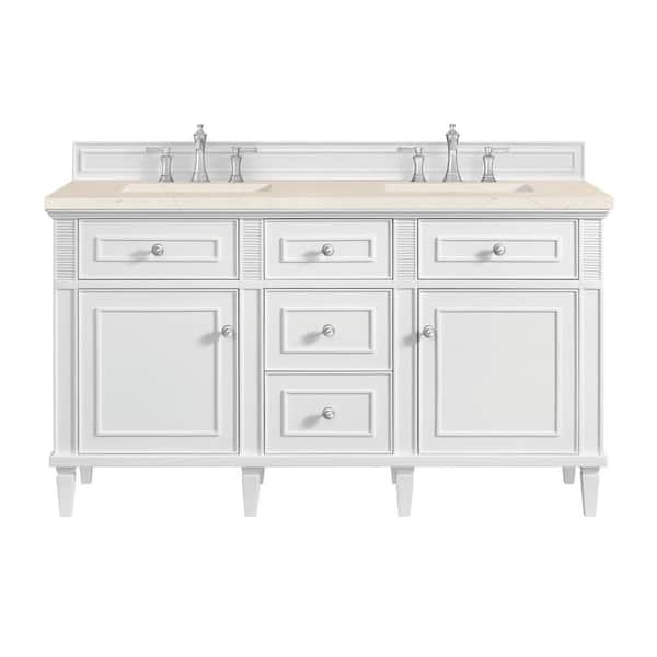 James Martin Vanities Lorelai 60.0 in. W x 23.5 in. D x 34.06 in. H Double Bathroom Vanity in Bright White with Eternal Marfil Quartz Top