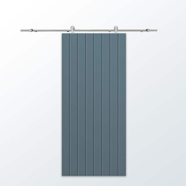 CALHOME 24 in. x 84 in. Dignity Blue Painted Composite MDF Paneled Interior Sliding Barn Door with Hardware Kit