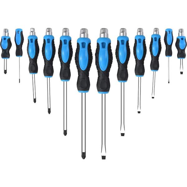 12 Piece Magnetic Screwdriver Set Heavy Duty Go-Thru Steel Blades High Torque Phillips Flat Head Screwdrivers Case