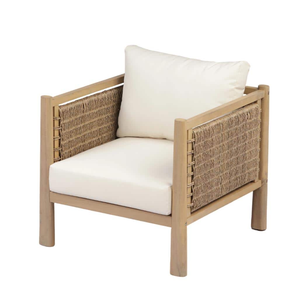 4-Piece Wood Outdoor Lounge Chair with Beige Cushions price history on PriceWatchPro