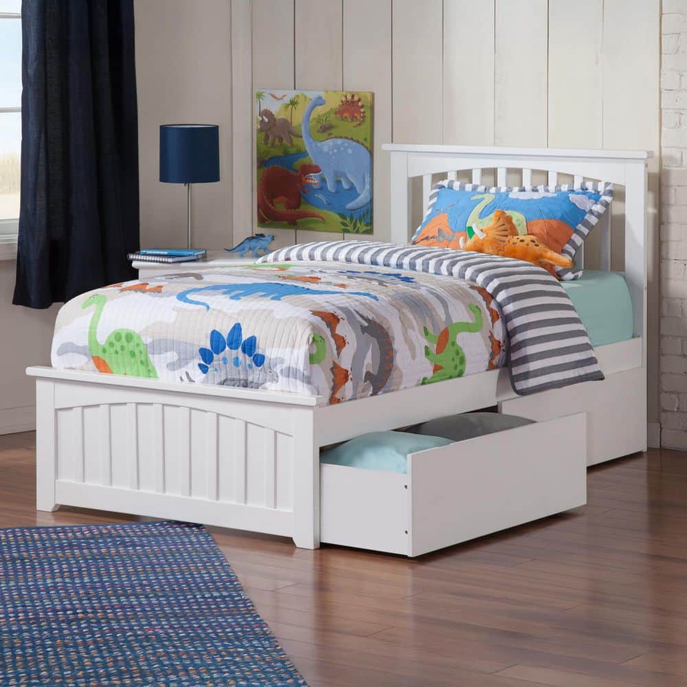 Mission White Twin Solid Wood Storage Platform Bed with Matching Foot Board with 2 Bed Drawers price history on PriceWatchPro