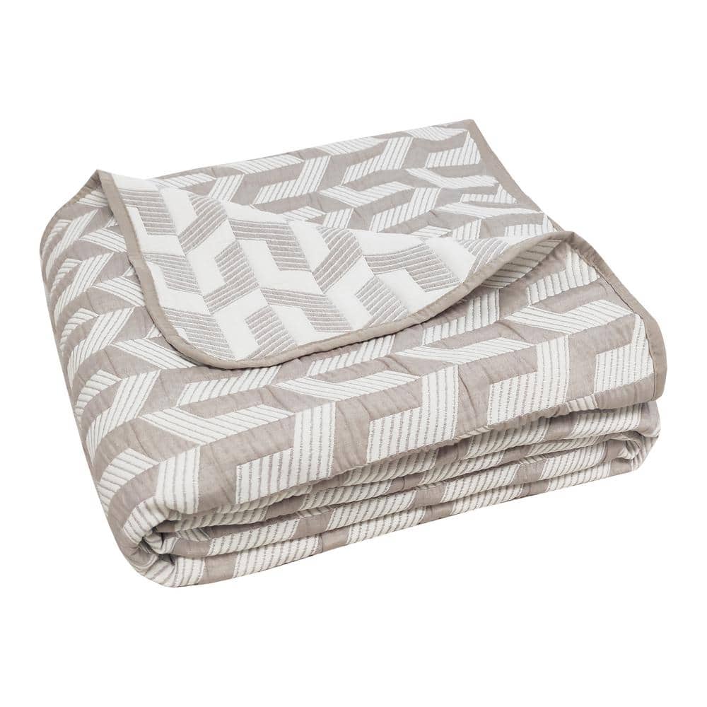 Taupe Twin Reversible Woven Matelasse Quilt Set