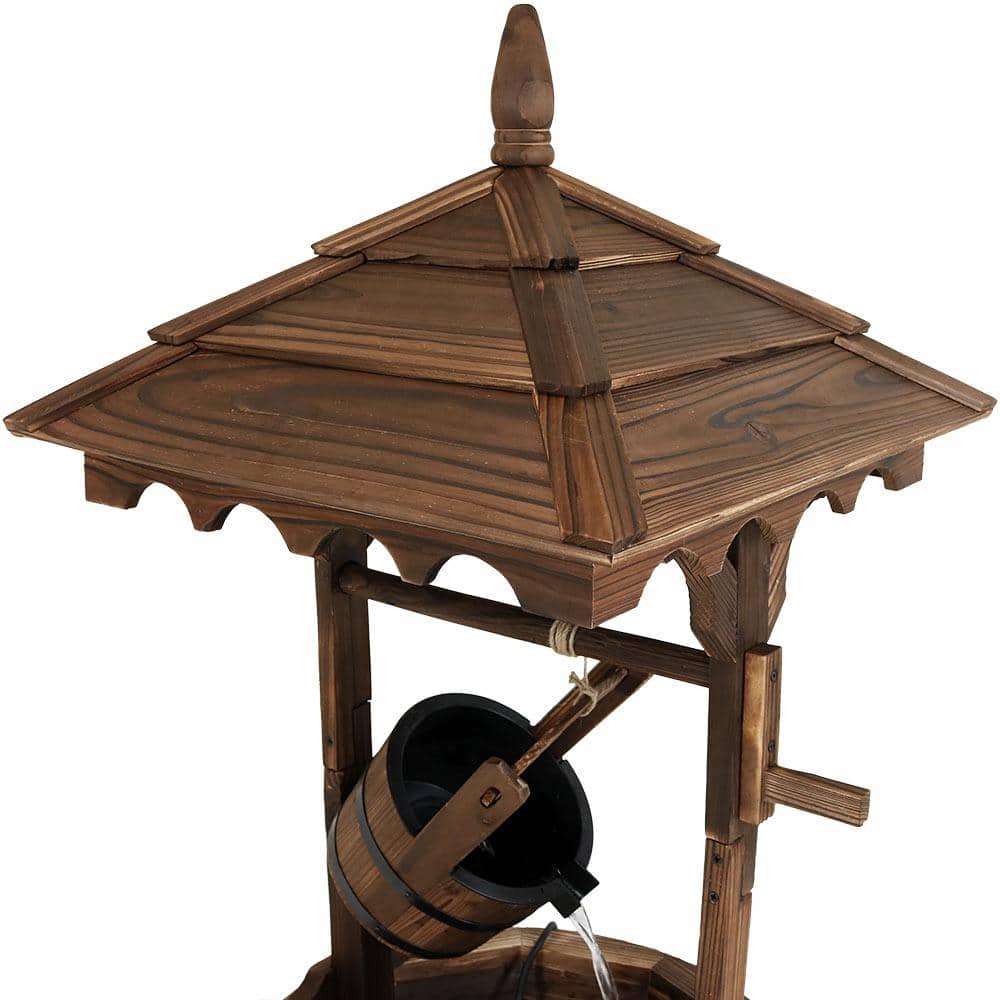 48" Brown Fir Wood Rustic Wishing Well Outdoor Fountain
