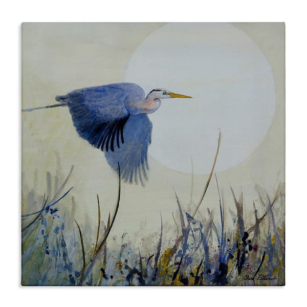 Full Moon & Heron by Floy Zittin Unframed Animal Graphic Art Print 24 in. x 24 in.