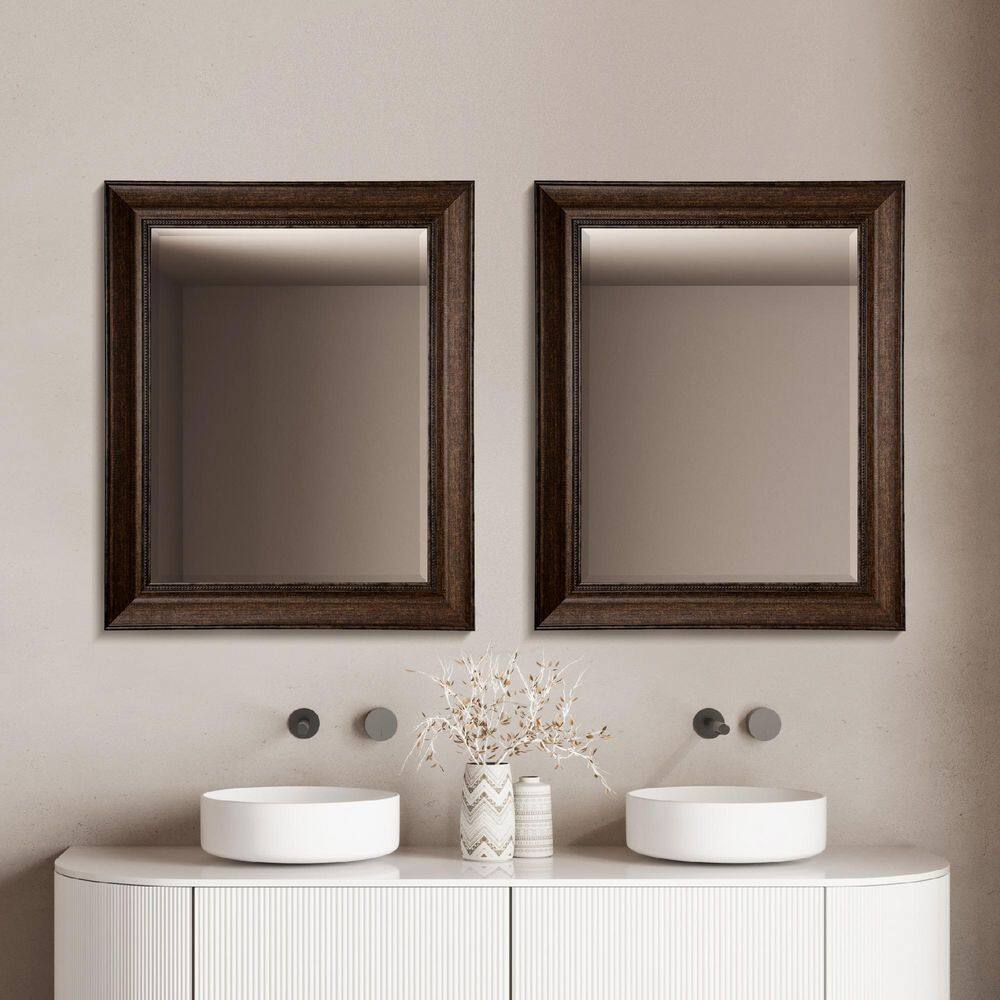 Elegant Beaded Bronze Rectangular Vanity Wall Mirror - 28.5 x 34.5