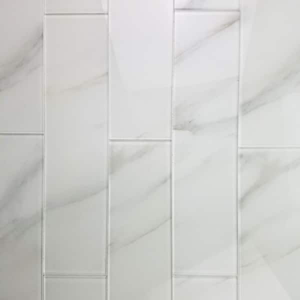 Abolos Nature 36-Pack Gray 4-in x 16-in Glossy Glass Marble Look Wall Tile