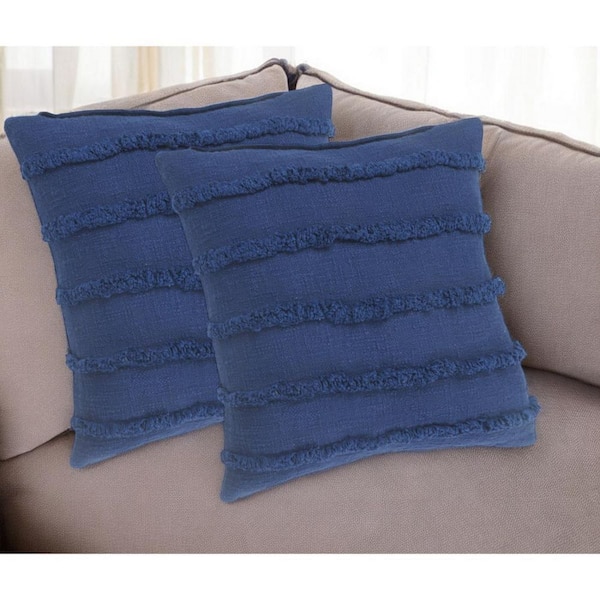 Blue Solid Polyester 20 in. x 20 in. Throw Pillow (Set of 2)