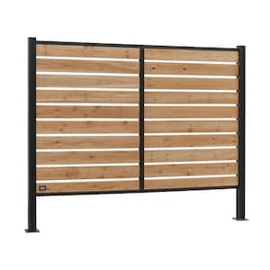 6 ft. x 8 ft. Cedar Wood Outdoor Flat Top Privacy Wall Screen Panel with Durable Aluminum Posts