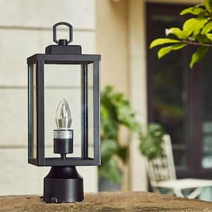 16.5 in. Matte Black 1-Light Exterior Lamp Post Lantern with Clear Glass Shade