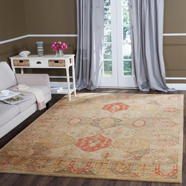 Antiquity Beige/Multi 10 ft. x 14 ft. Border Area Rug