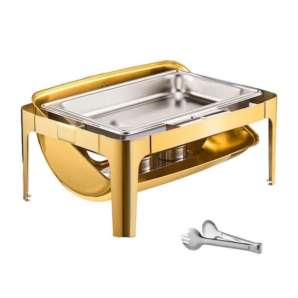 9 qt. Stainless Steel Roll Top Chafing Dish, Rectangle Buffet Warmer with Full Size Pan, Visible Lid, Water Pan