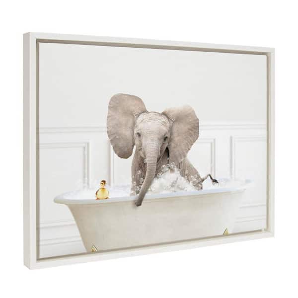 Sylvie "Baby Elephant No. 4 In Bubble Bath" by Amy Peterson Art Studio White Framed Art Print 24 in. x 18 in.