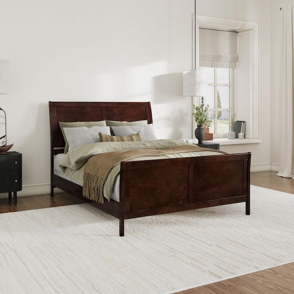 AFI Valencia Walnut Brown Solid Wood Frame Queen Low Profile Sleigh Platform Bed with Matching Footboard