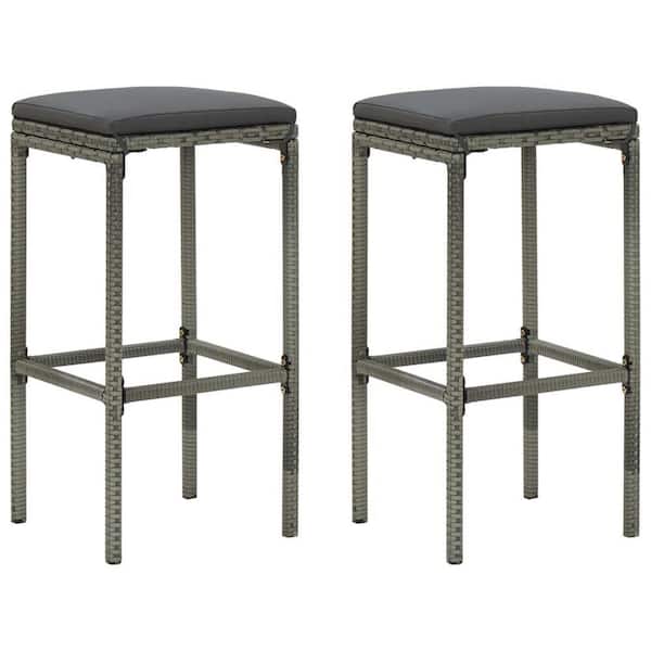 Metal Outdoor Bar Stool with Gray Cushion (Set of 2)