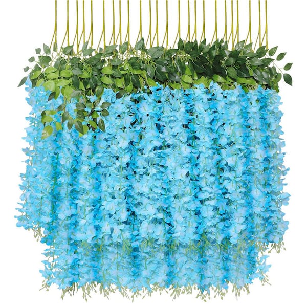 Unbranded Indoor/Outdoor 43 in. Blue Artificial Other Wisteria Vine Individual Flower Stems (Set of 24)