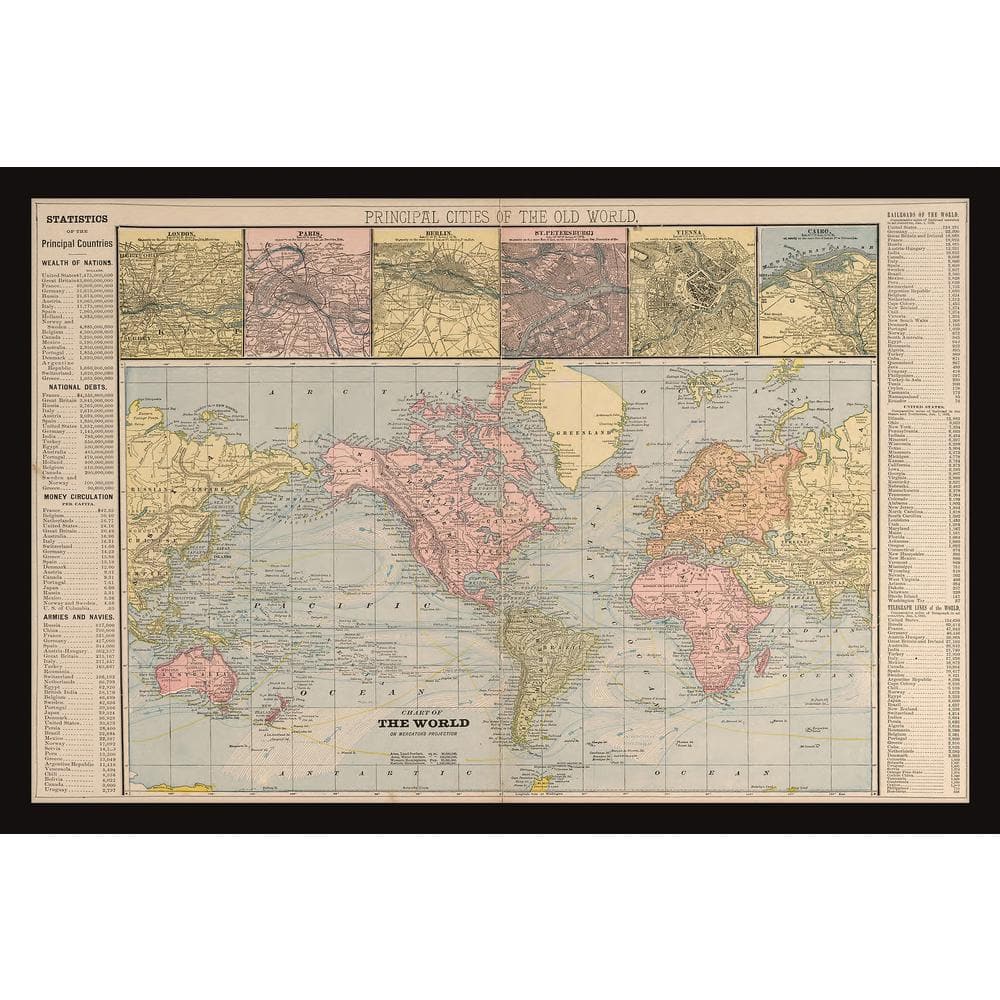 Chart of the World by Marmont Hill Framed Travel Art Print 20 in. x 30 in.
