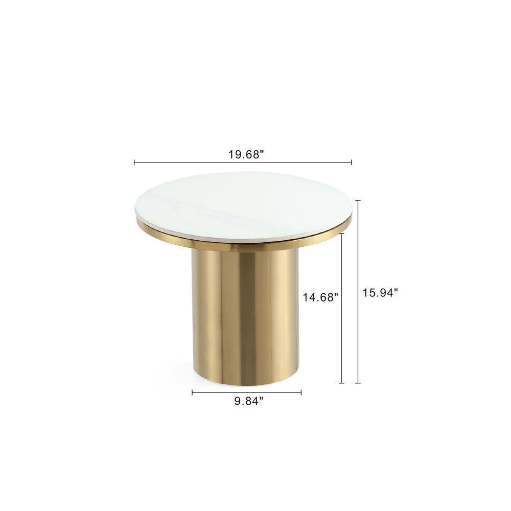 Round White Stone Top Gold Metal Accent Table