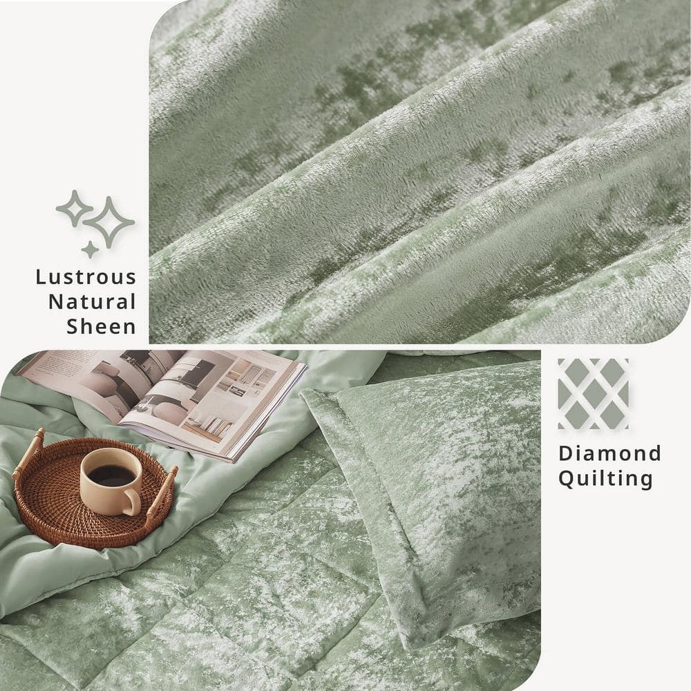 Green Velvet Twin/Twin XL Duvet Cover Set with Decorative Pillow