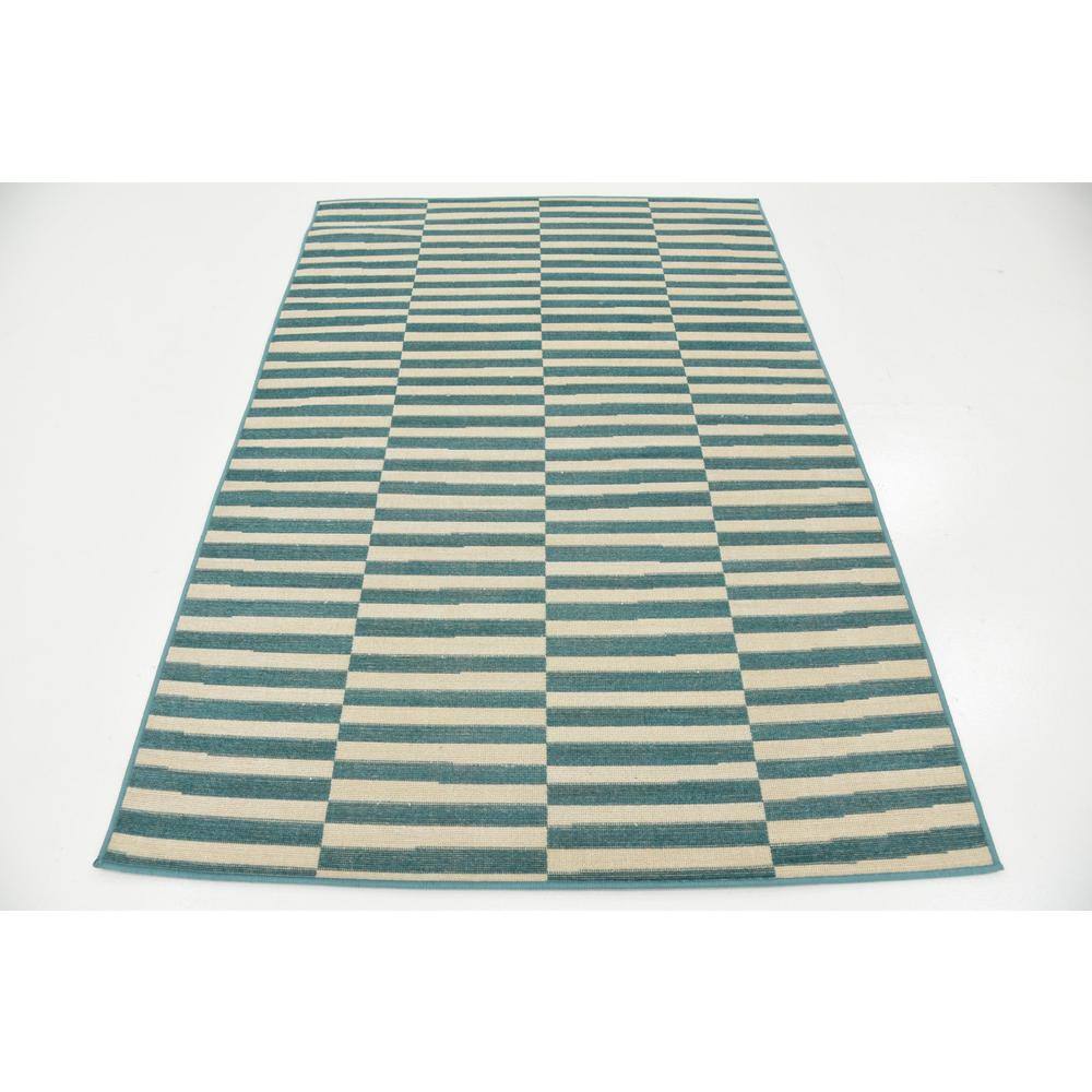 Teal Stripe Easy-Care Synthetic 4' x 6' Rectangular Rug