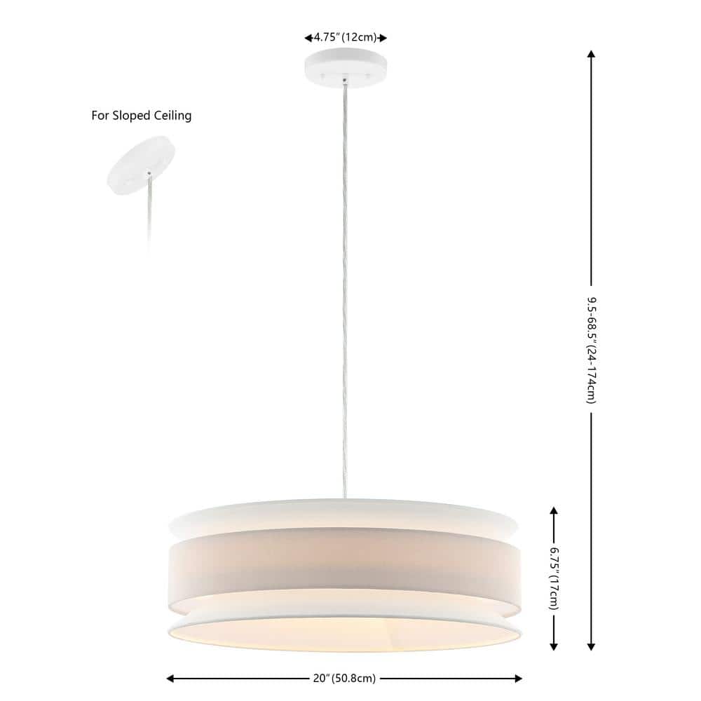 Nolana 20" Cream and White LED Drum Pendant Light