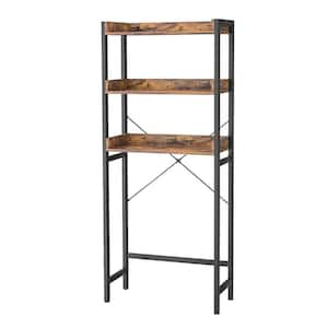 24.8 in. W x 63.7 in. H x 9.4 in. D Rustic Bathroom Over-the-Toilet Storage with 3-Tier Shelves and 4-Hooks