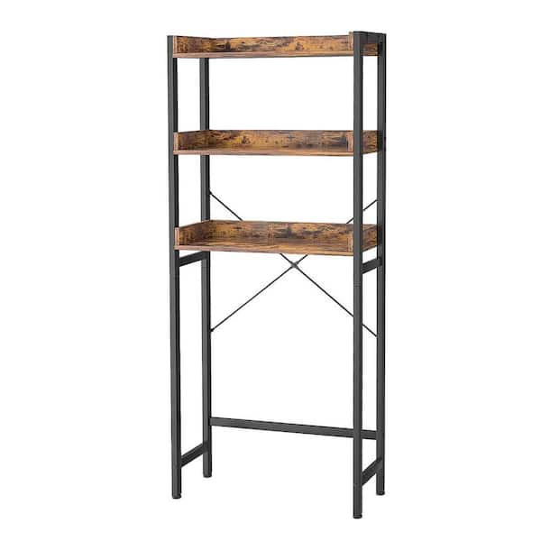 Cubilan 24.8 in. W x 63.7 in. H x 9.4 in. D Rustic Bathroom Over-the-Toilet Storage with 3-Tier Shelves and 4-Hooks