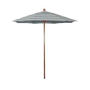 7.5 ft. Woodgrain Aluminum Commercial Market Patio Umbrella Fiberglass Ribs and Push Lift in Gateway Mist Sunbrella