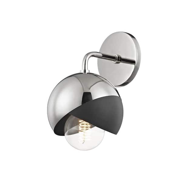 MITZI HUDSON VALLEY LIGHTING Emma 1-Light Polished Nickel Wall Sconce with Black Accents
