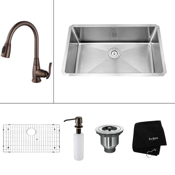 KRAUS All-in-One Undermount Stainless Steel 30 in. Single Basin Kitchen Sink with Faucet and Accessories in Oil Rubbed Bronze