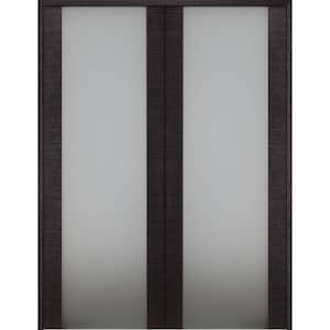 Avanti 72" x 79.375" Both Active Black Apricot Frosted Glass and Manufactured Wood Standard Double Prehung French Door