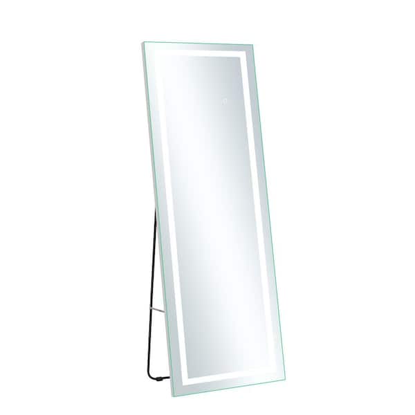 Tatahance Silver 16 in. W x 63 in. H Rectangle Frameless Freestanding Full Length Mirror with LED