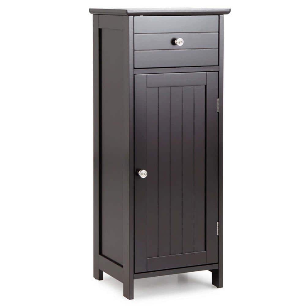 14 in. W x 12 in. D x 34.5 in. H Brown Linen Cabinet Wooden Bathroom Floor 