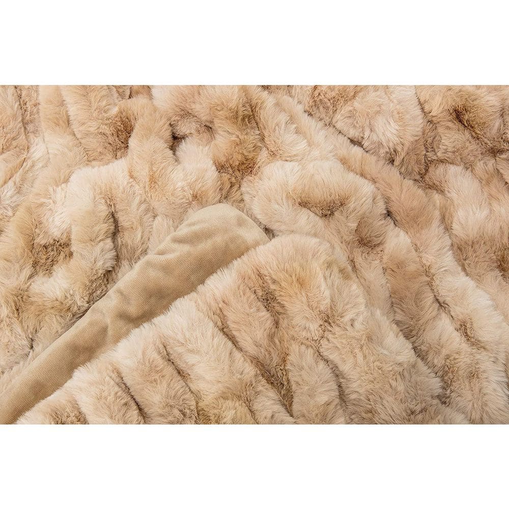 Beige Faux Fur Reversible Throw Blanket 50" x 65"