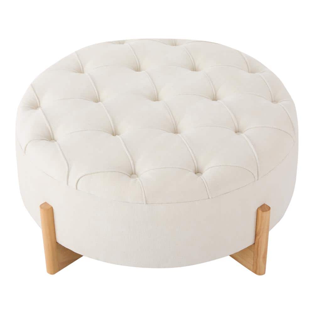 Beige Chenille Round Ottoman with Solid Wood Legs price history on PriceWatchPro