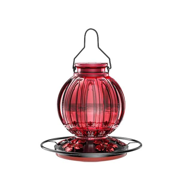 Phewnyzo Leak Proof Red Glass Hanging Hummingbird Nectar Feeder-26 oz. (1-Pack)