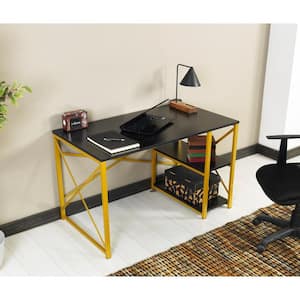 47 in. Retangular Yellow and Black Wood Computer Desk with 2-Shelves
