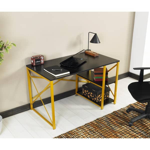 maocao hoom 47 in. Retangular Yellow and Black Wood Computer Desk with 2-Shelves